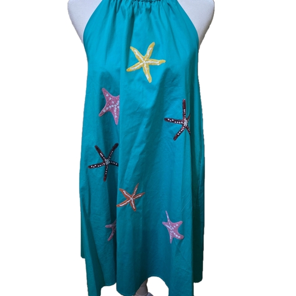 Gaudi' Blue and Pink Sleeveless Halter Sundress - Picture 1 of 5